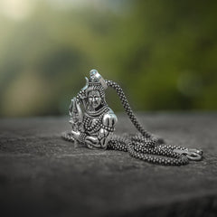 Lord Shiva With Trishul Pendant Chain Oxidised