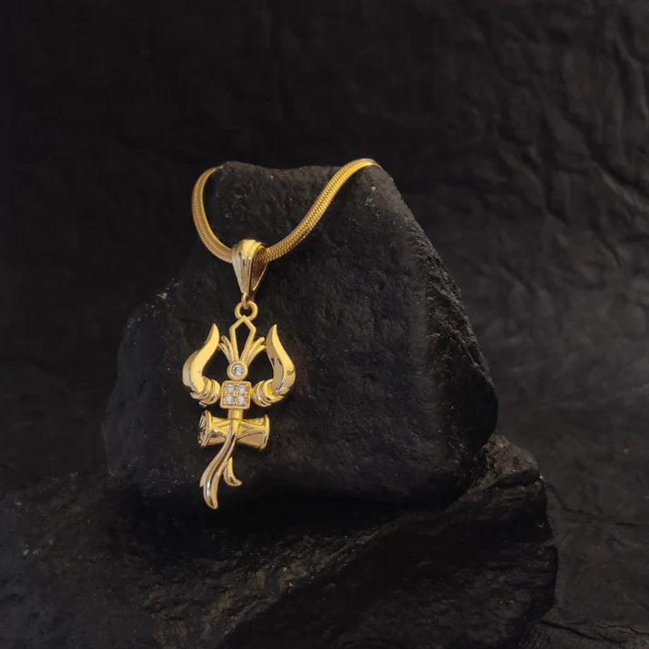 Premium Trishul Om and Damru pendant with chain