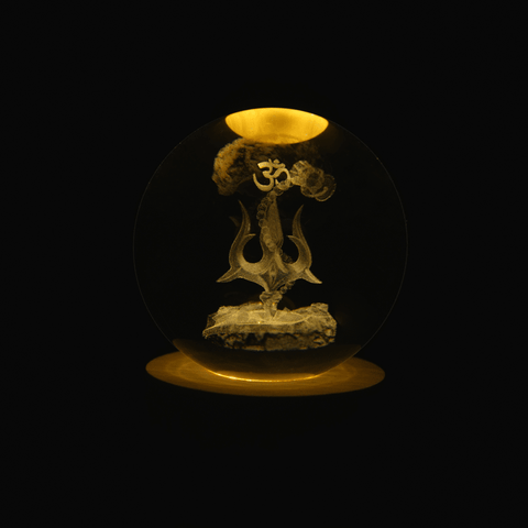 Trishul 3D Crystal Ball Lamp By Mokshima (FREE 1 YEAR WARRANTY)